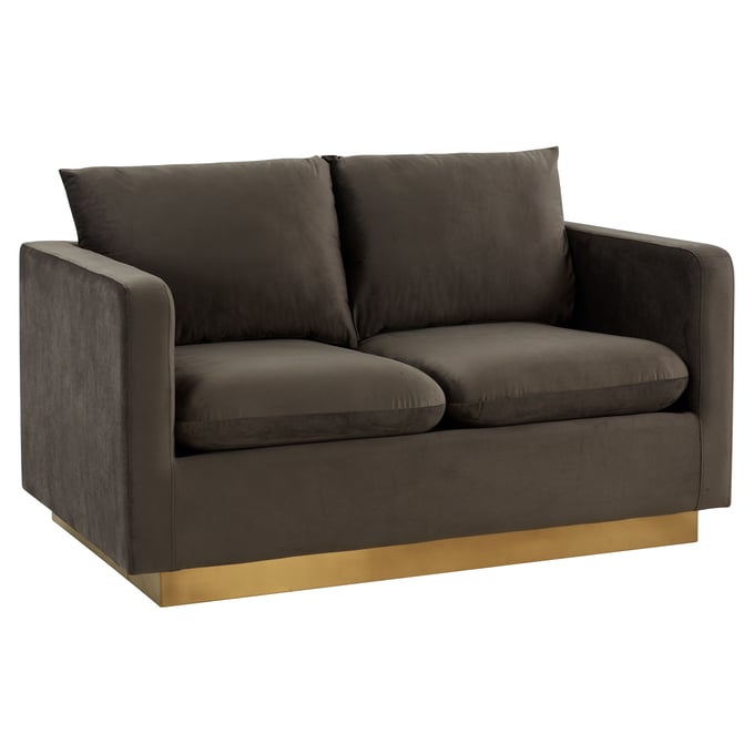 LeisureMod Nervo Dark Grey Velvet Loveseat with Gold Frame LSM-NS55DGR