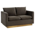 LeisureMod Nervo Modern Mid-Century Upholstered Velvet Loveseat with Gold Frame