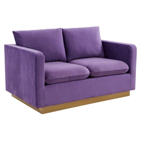 LeisureMod Nervo Purple Velvet Loveseat with Gold Frame