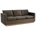 LeisureMod Nervo Modern Mid-Century Upholstered Velvet Sofa with Gold Frame