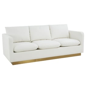 LeisureMod Nervo White Leather Sofa with Gold Frame