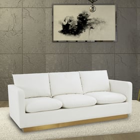 LeisureMod Nervo White Leather Sofa with Gold Frame