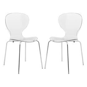 2 LeisureMod Oyster Clear Transparent Side Chairs