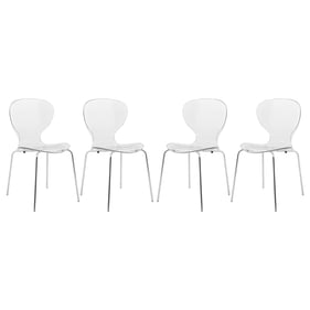 4 LeisureMod Oyster Clear Transparent Side Chairs