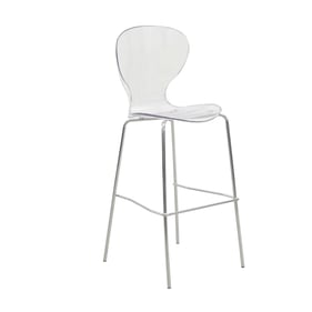 LeisureMod Oyster Clear Bar Stool with Steel Frame