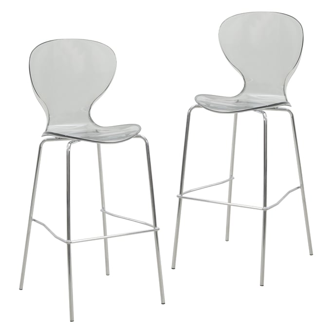 2 LeisureMod Oyster Smoke Acrylic Barstools with Steel Frame LSM-OC31TBL2