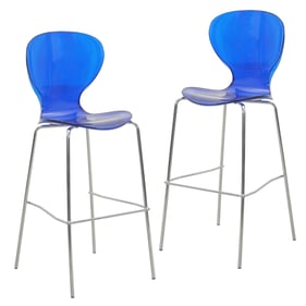 2 LeisureMod Oyster Transparent Blue Acrylic Barstools with Steel Frame