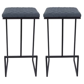 2 LeisureMod Quincy Peacock Blue Leather Bar Stools with Metal Frame