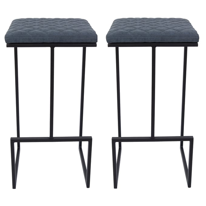 2 LeisureMod Quincy Peacock Blue Leather Bar Stools with Metal Frame LSM-QS29BU2