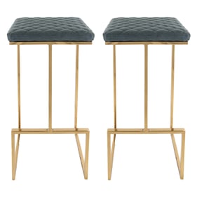 2 LeisureMod Quincy Peacock Blue Leather Bar Stools