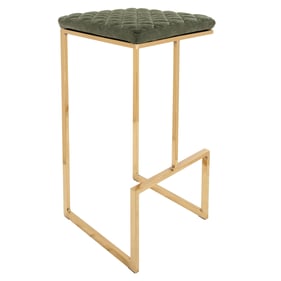 LeisureMod Quincy Olive Green Quilted Stitched Leather Bar Stool