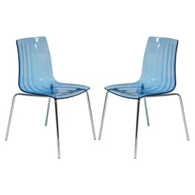 2 LeisureMod Ralph Transparent Blue Dining Chairs