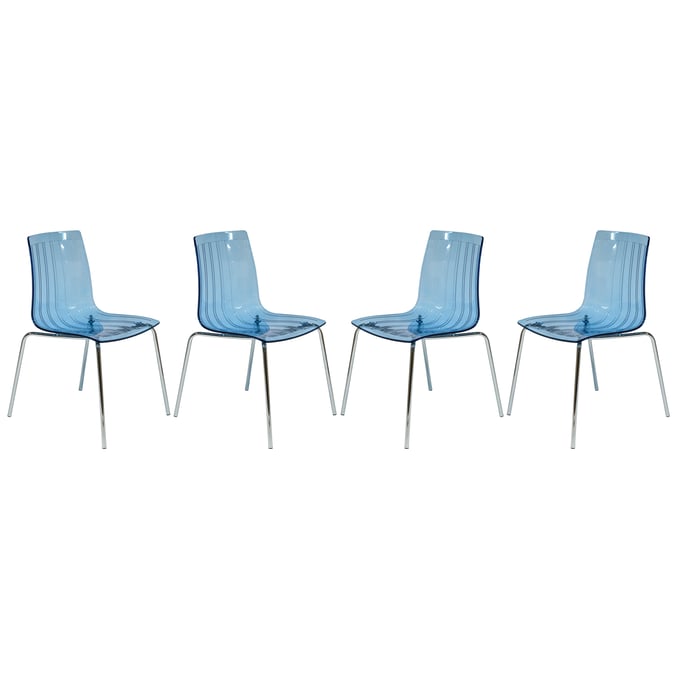 4 LeisureMod Ralph Transparent Blue Dining Chairs LSM-RP20TBU4