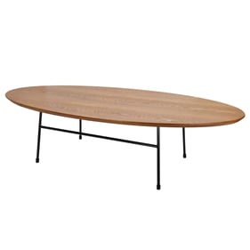 LeisureMod Rossmore Walnut Black Steel Frame Oval Coffee Table