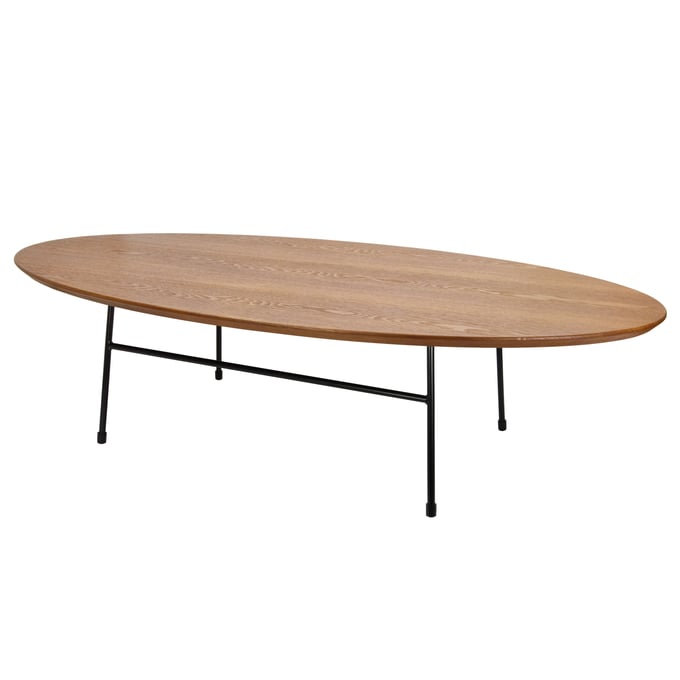 LeisureMod Rossmore Walnut Black Steel Frame Oval Coffee Table LSM-RSBL-46WN