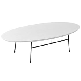 LeisureMod Rossmore White Black Steel Frame Oval Coffee Table