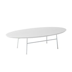 LeisureMod Rossmore White Steel Frame Oval Coffee Table