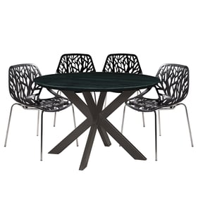 LeisureMod Ravenna Black Metal 5pc Dining Set