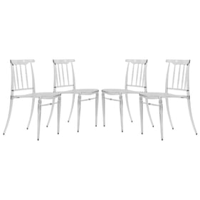 4 LeisureMod Spindle Clear Transparent Modern Lucite Dining Chairs