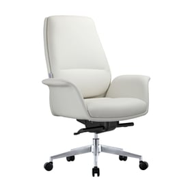 LeisureMod Summit White Leather Office Chair