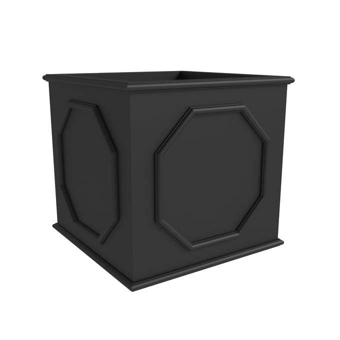 LeisureMod Sprout Black 17.7 Cube Fiber Stone Planter LSM-SP18BL