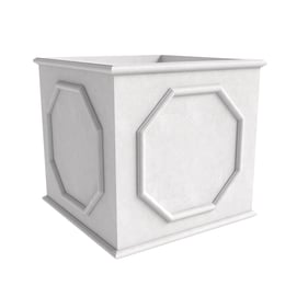 LeisureMod Sprout White 17.7 Cube Fiber Stone Planter