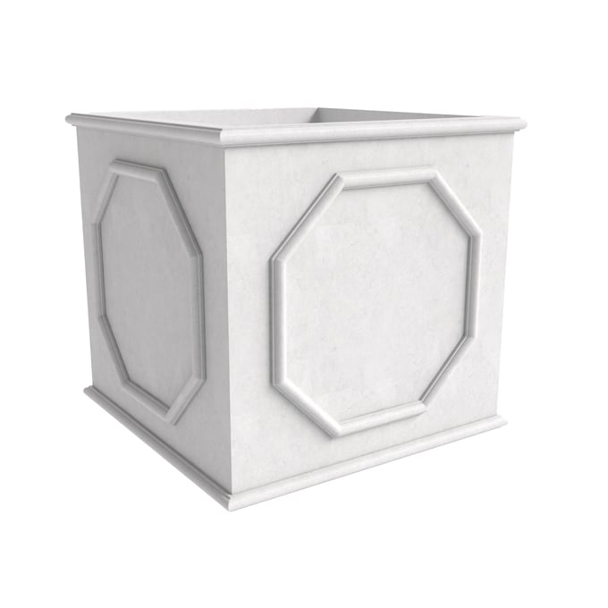 LeisureMod Sprout White 17.7 Cube Fiber Stone Planter LSM-SP18W