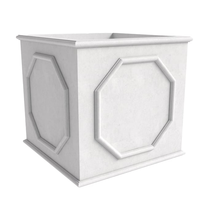 LeisureMod Sprout White 25.6 Cube Fiber Stone Planter LSM-SP26W