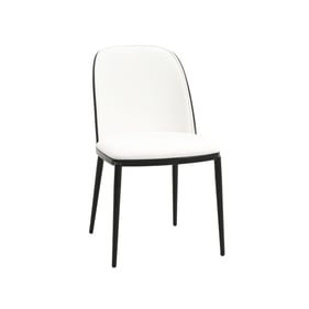 LeisureMod Tule Black White Dining Side Chair with Leather Seat