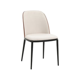 LeisureMod Tule Walnut Beige Dining Side Chair with Velvet Seat