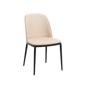 LeisureMod Tule Walnut Light Brown Dining Side Chair with Leather Seat