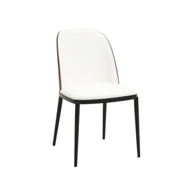 LeisureMod Tule Walnut White Dining Side Chair with Leather Seat