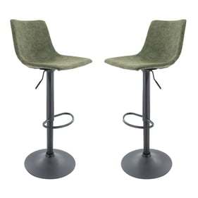 2 LeisureMod Tilbury Olive Green Adjustable Bar Stools