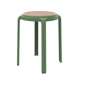 LeisureMod Tresse Green Stackable Round Poly Stool with Wicker Top