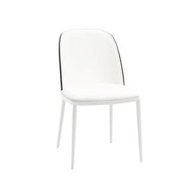 LeisureMod Tule White Black Dining Side Chair with Leather Seat