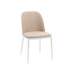 LeisureMod Tule White Natural Brown Dining Side Chair with Velvet Seat