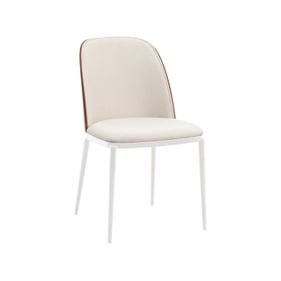 LeisureMod Tule White Walnut Beige Dining Side Chair with Velvet Seat