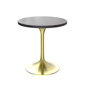 LeisureMod Verve Black 27 Inch Round Dining Table with Brushed Gold Base