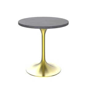 LeisureMod Verve Grey 27 Inch Round Dining Table with Brushed Gold Base