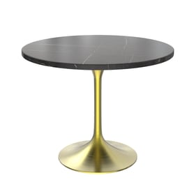 LeisureMod Verve Black 36 Inch Round Dining Table with Brushed Gold Base