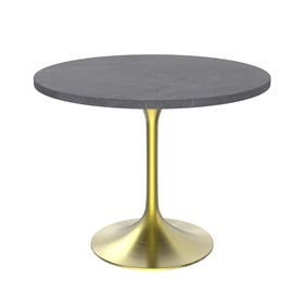 LeisureMod Verve Grey 36 Inch Round Dining Table with Brushed Gold Base