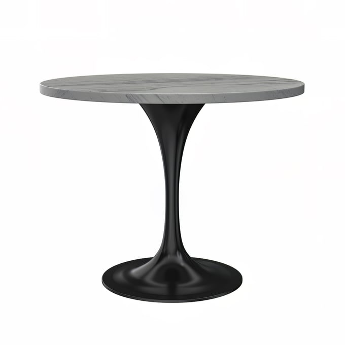 LeisureMod Verve Black White Marbleized 36 Inch Round Dining Table LSM-VT20BL-36WMR