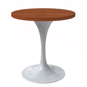 LeisureMod Verve White Cognac Brown 27 Inch Round Dining Table