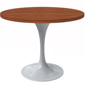 LeisureMod Verve White Cognac Brown 36 Inch Round Dining Table