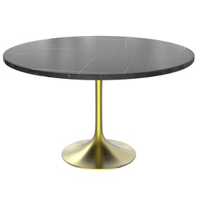 LeisureMod Verve Black 48 Inch Round Dining Table with Brushed Gold Base