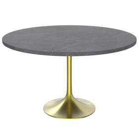 LeisureMod Verve Grey 48 Inch Round Dining Table with Brushed Gold Base