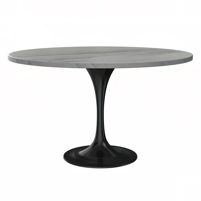 LeisureMod Verve Black White Marbleized 48 Inch Round Dining Table LSM-VT23BL-48WMR