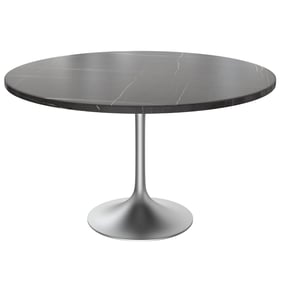 LeisureMod Verve Black 48 Inch Round Dining Table with Brushed Chrome Base