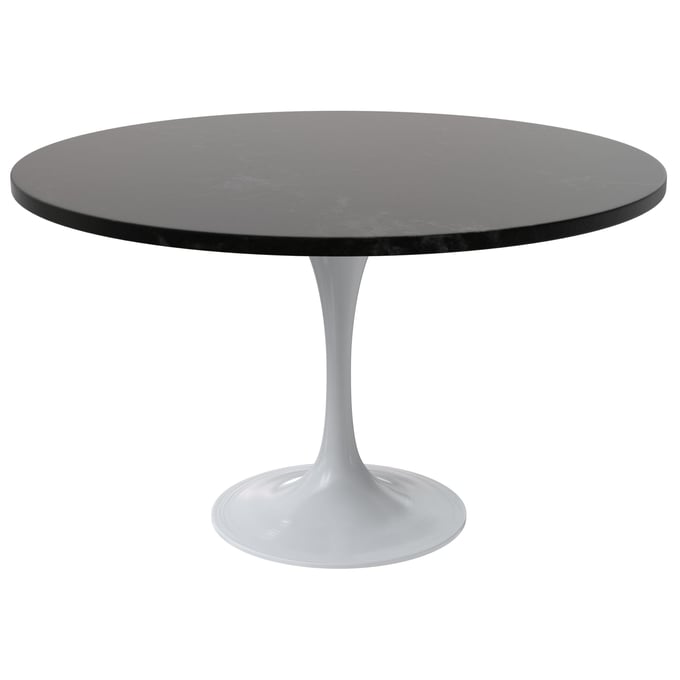 LeisureMod Verve White Black 48 Inch Round Dining Table LSM-VT23W-48BLM