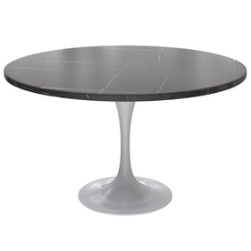 LeisureMod Verve Black 48 Inch Round Dining Table with White Base